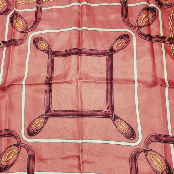 CARTIER silk scarf muffler red must de ladies - Picture 7 of 14